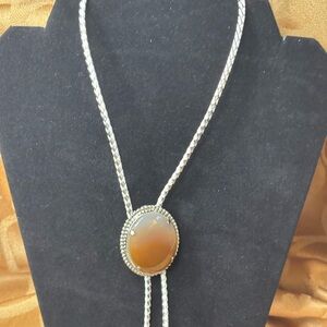 Vintage Silver Tie with‎ Brown Accent